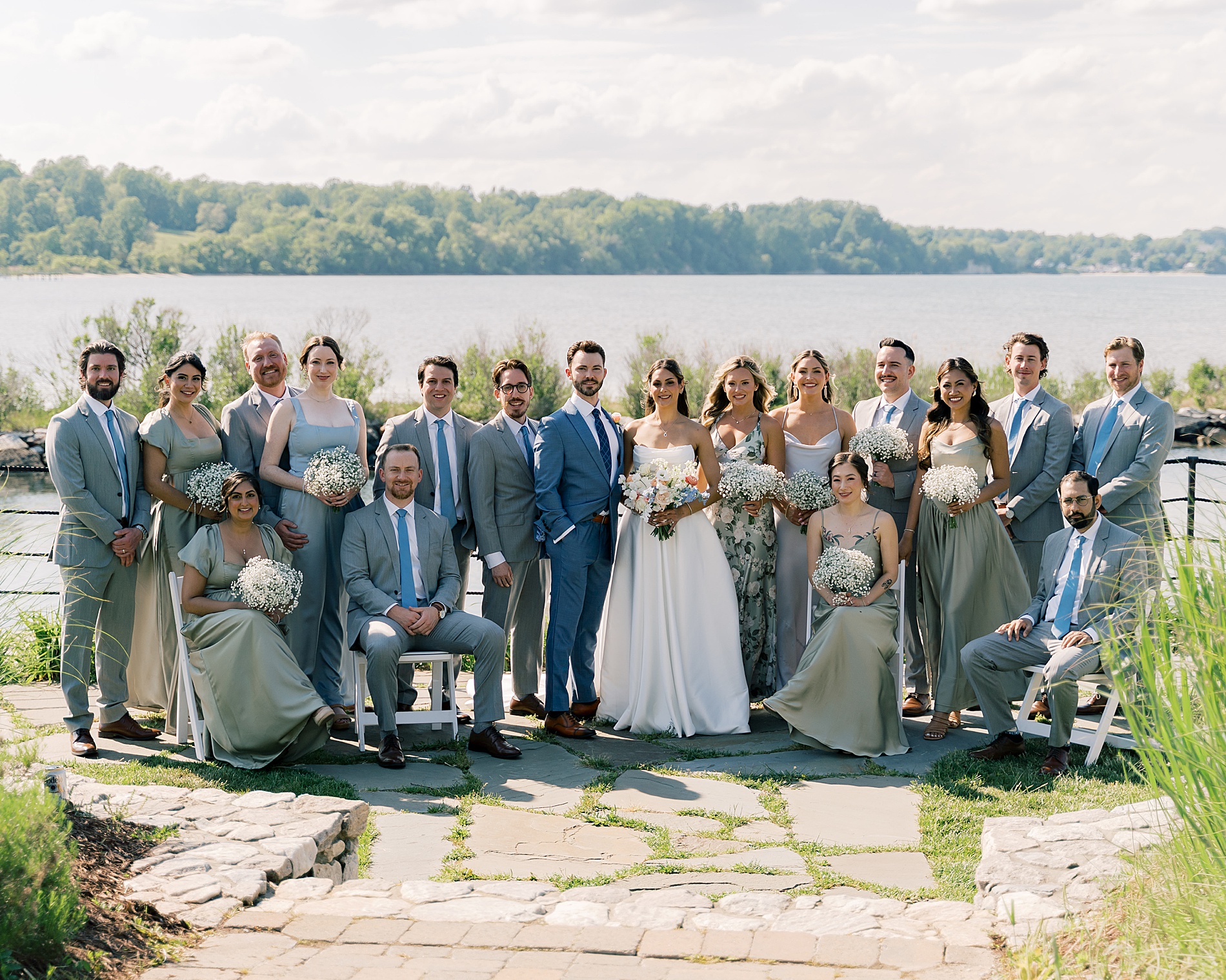 wedding party portraits with the Chesapeake Bay in the background 