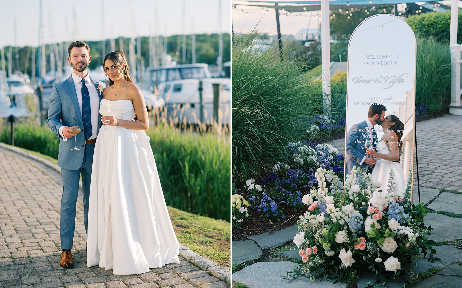 bride and groom portraits by the Bay from summer wedding 