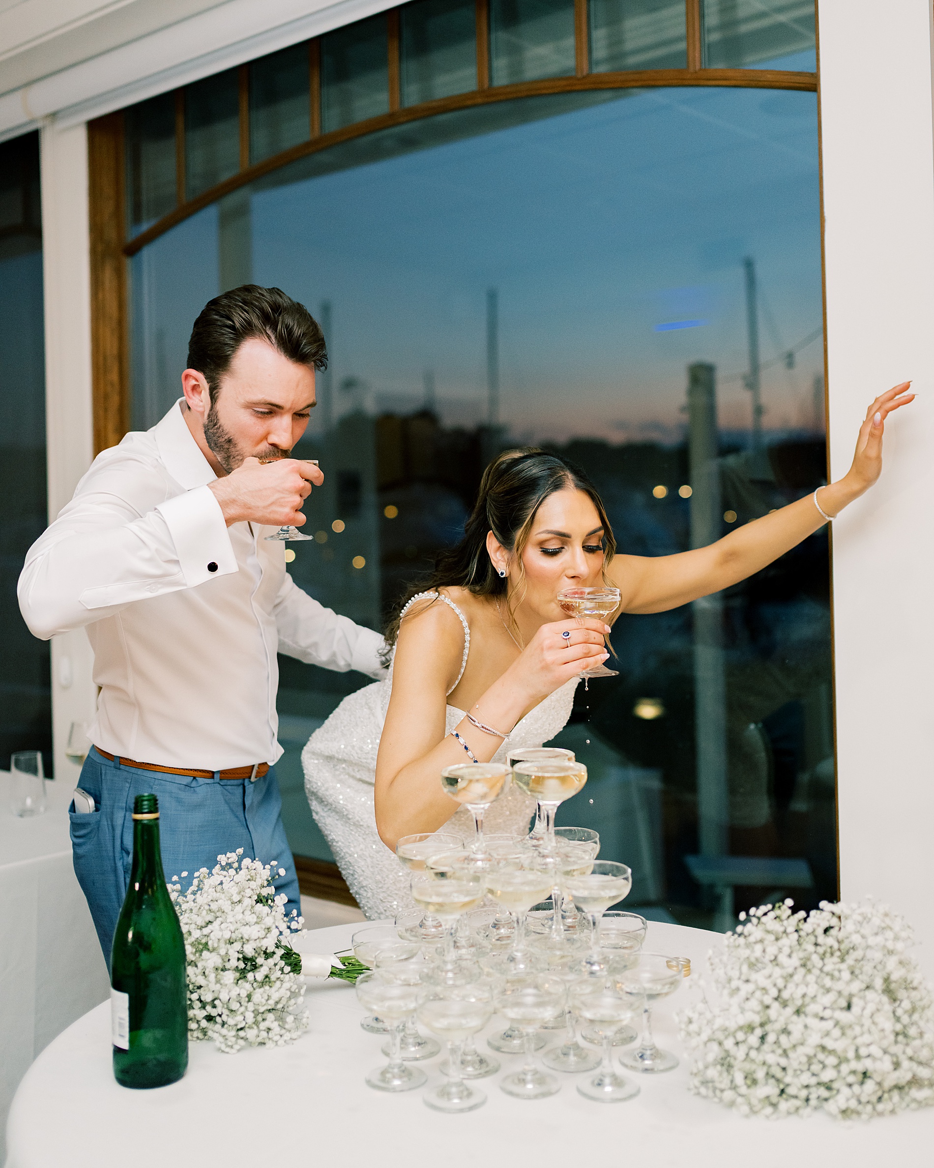 newlyweds drink Champagne 