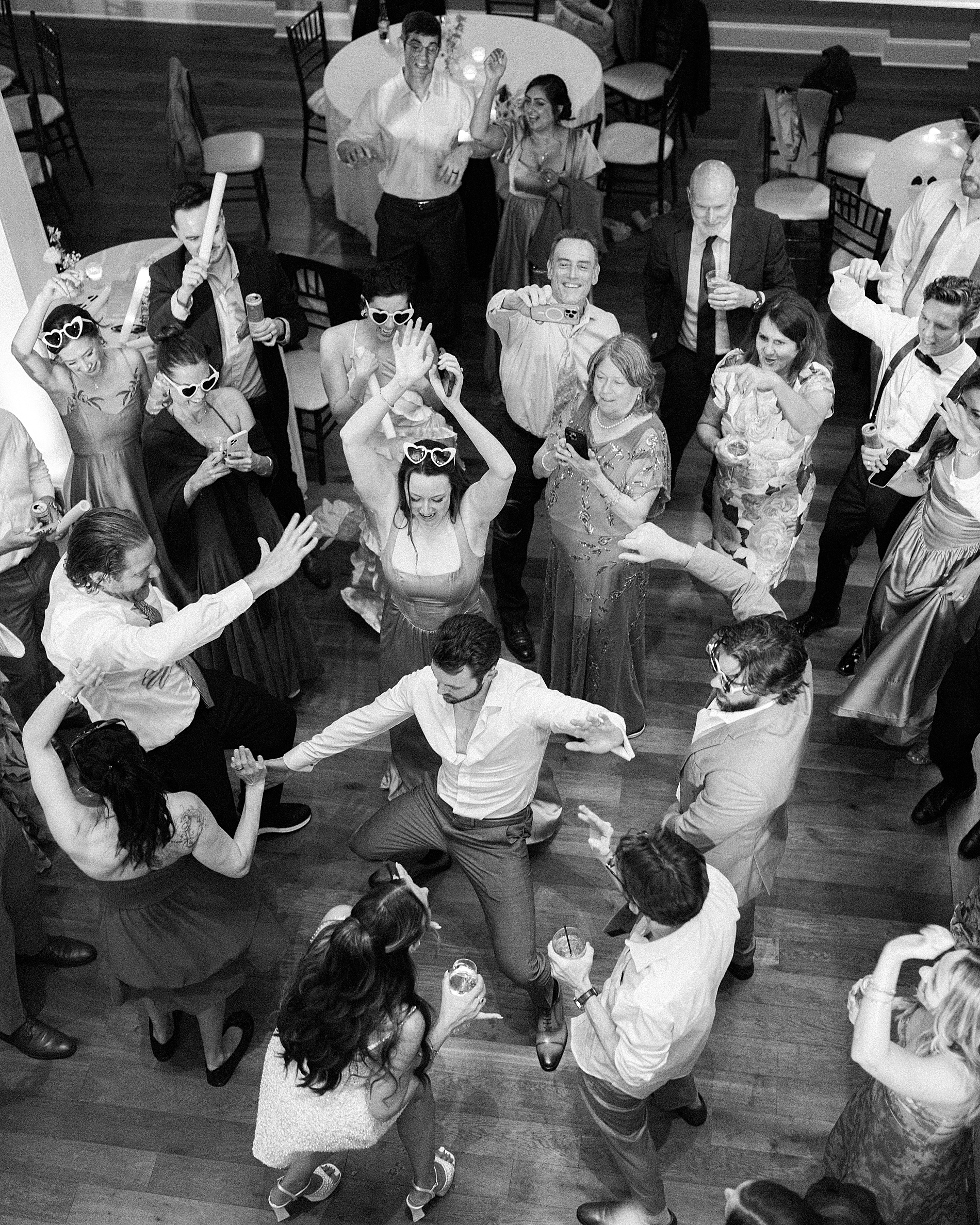 overhead view of a packed dance floor 