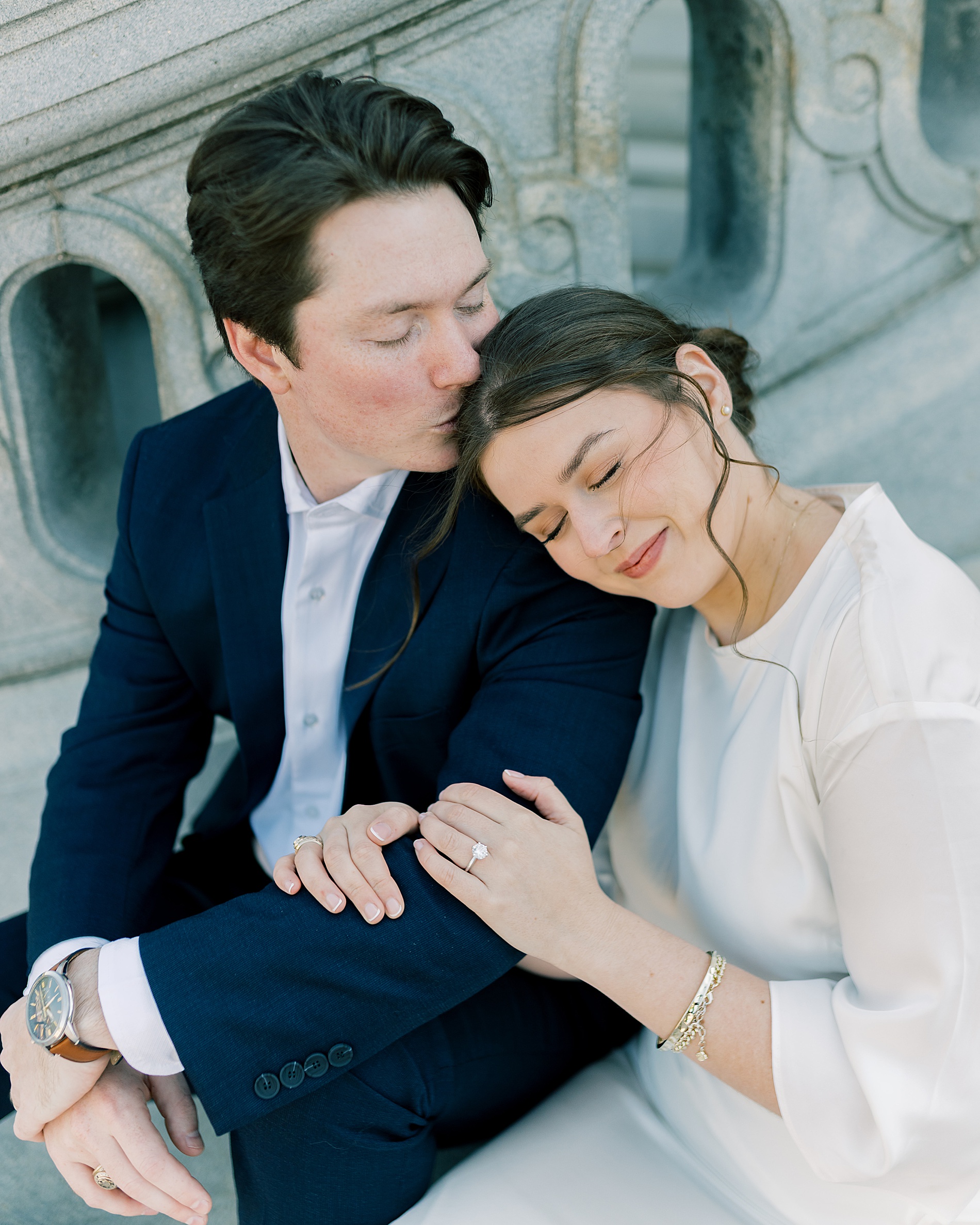 tender photos of couple during DC engagement session at Library of Congress
