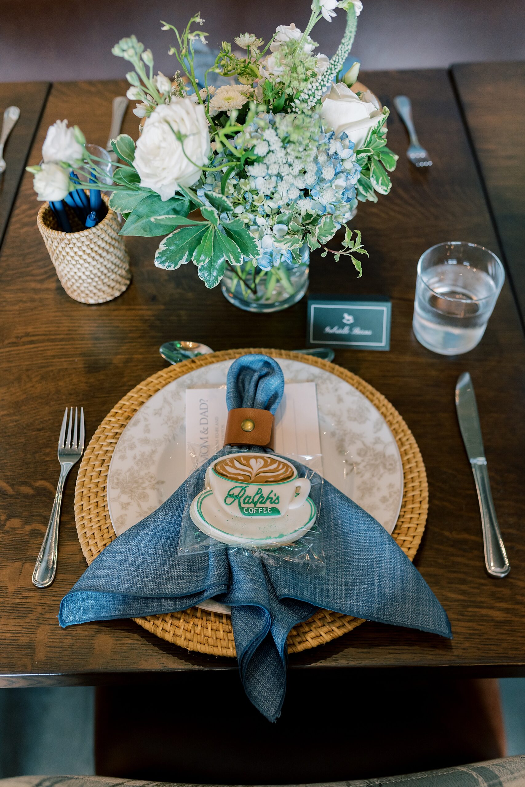 green and navy blue colors decorate the Rye Street Tavern for baby boy shower 