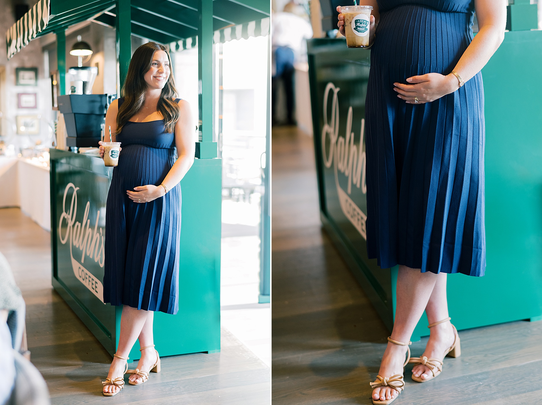 expectant mom by Ralph's coffee cart